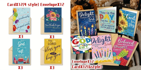 12 Pack Bible Verse Cards With Envelopes Birthdays, Anniversary 8.8cm x 12.7cm