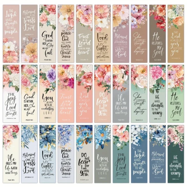 30 Elegant Floral Flower Bible Verse Bookmarks 4cm x 15cm