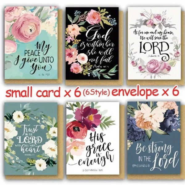 6 Pack Bible Verses Flowers Cards With Envelopes 9cm x 12cm