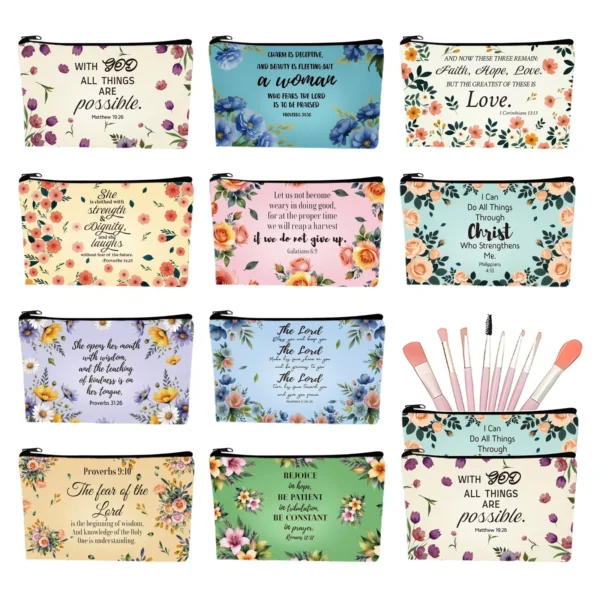 10 Pack Bible Verse Flower Canvas Make-Up Bags