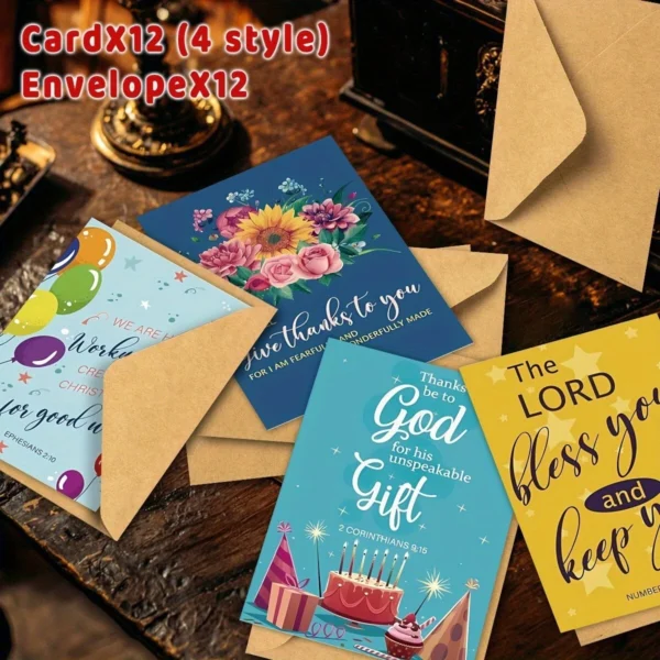 12 Pack Bible Verse Cards With Envelopes Birthdays, Anniversary 8.8cm x 12.7cm - Image 3