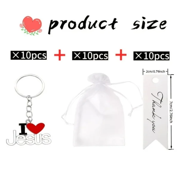 10 I Heart Jesus Keyrings With Bags & Thank You Notes - Image 2