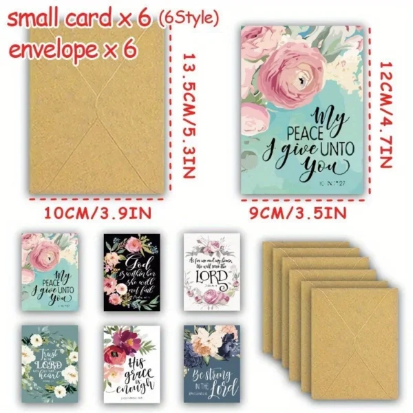 6 Pack Bible Verses Flowers Cards With Envelopes 9cm x 12cm - Image 2