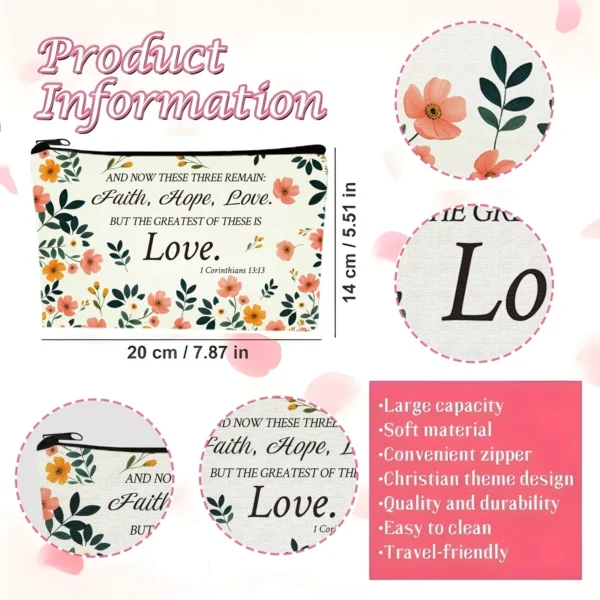 10 Pack Bible Verse Flower Canvas Make-Up Bags - Image 2