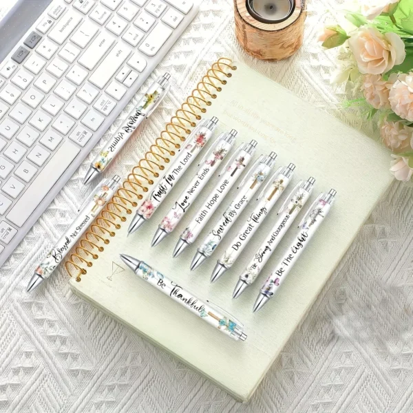 10 Black Ink Cross Bible Verse Flower Butterfly Retractable Ballpoint Pens - Image 3