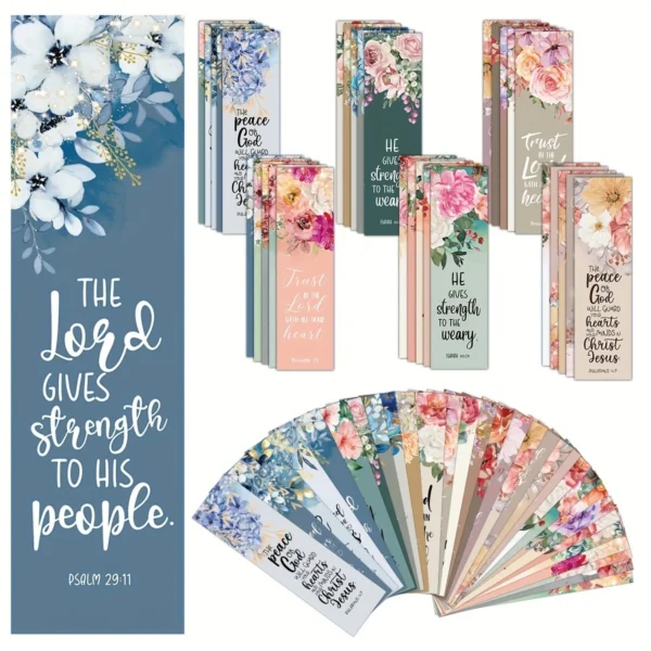 30 Elegant Floral Flower Bible Verse Bookmarks 4cm x 15cm - Image 3