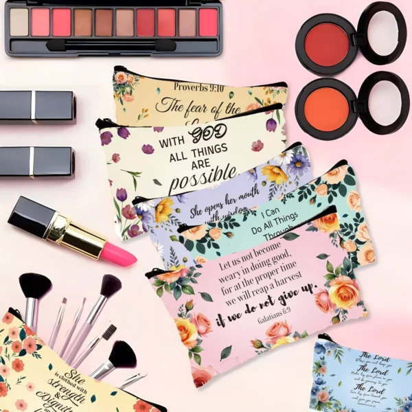 10 Pack Bible Verse Flower Canvas Make-Up Bags - Image 3