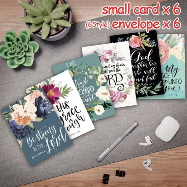 6 Pack Bible Verses Flowers Cards With Envelopes 9cm x 12cm - Image 4