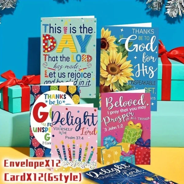 12 Pack Bible Verse Cards With Envelopes Birthdays, Anniversary 8.8cm x 12.7cm - Image 9