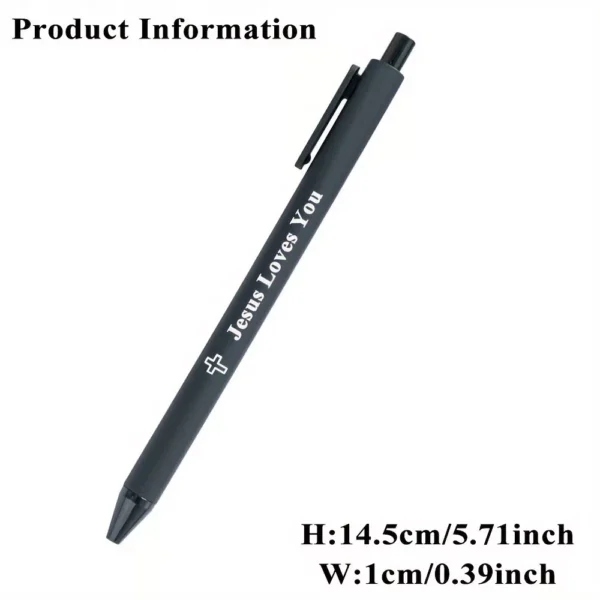 12 Black Ink Jesus Loves You Cross Retractable Plastic Ballpoint Pens - Image 4