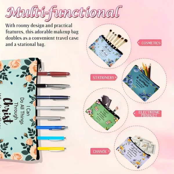 10 Pack Bible Verse Flower Canvas Make-Up Bags - Image 4