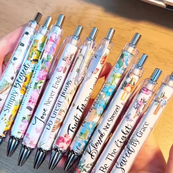 10 Black Ink Cross Bible Verse Flower Butterfly Retractable Ballpoint Pens - Image 5