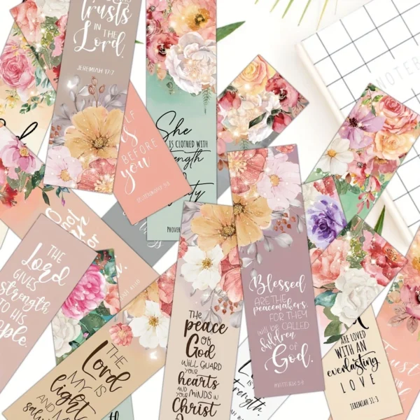 30 Elegant Floral Flower Bible Verse Bookmarks 4cm x 15cm - Image 5