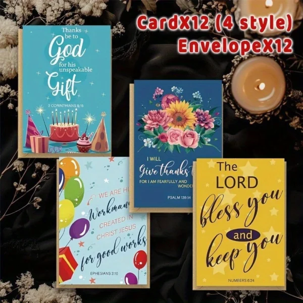 12 Pack Bible Verse Cards With Envelopes Birthdays, Anniversary 8.8cm x 12.7cm - Image 6