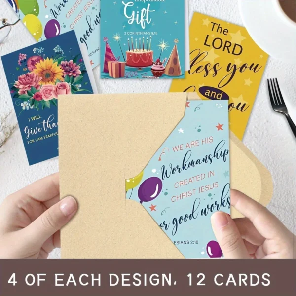 12 Pack Bible Verse Cards With Envelopes Birthdays, Anniversary 8.8cm x 12.7cm - Image 5