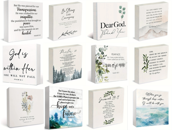 Bible Verse White Wooden Desk Plaque 12.5cm x 12.5cm x 2cm