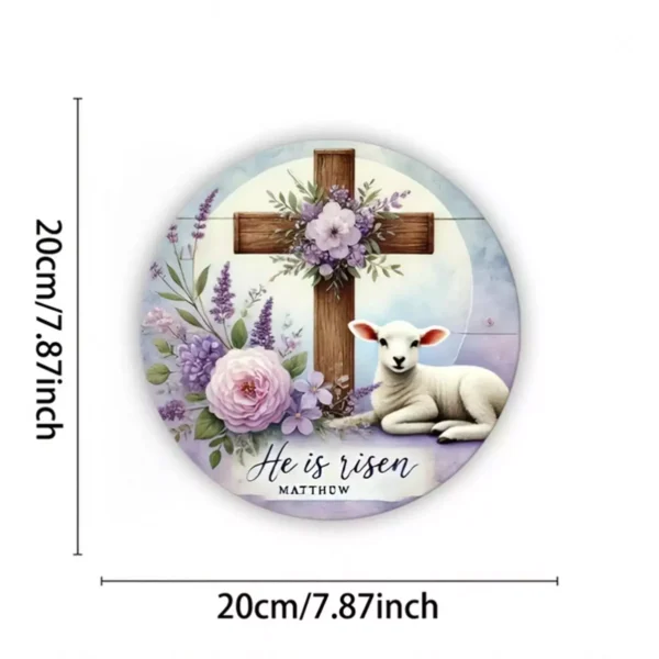 He is Risen Matthew Cross Flowers Lamb Metal Wall Hanging Sign 20cm x 20cm - Image 2