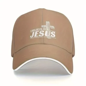 I Believe in Jesus Cross Beige Unisex Polyester Cap