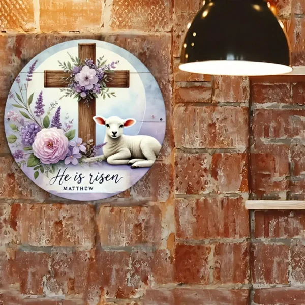 He is Risen Matthew Cross Flowers Lamb Metal Wall Hanging Sign 20cm x 20cm - Image 7